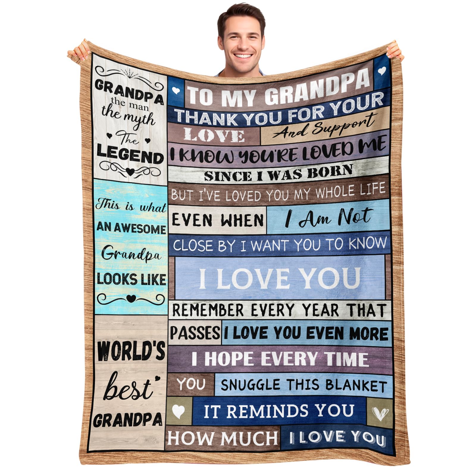 Grandpa Birthday Gifts from Grandkids - Fathers Day Christmas Birthday Gifts for Grandpa Papa Grandparents from Granddaughter Grandchildren - Best Grandfather Ever Presents - Papa Blanket 50