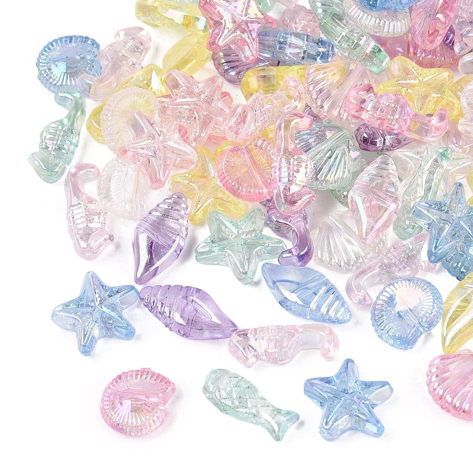 Ipotkitt Circa 2500 perline in plastica a tema oceano sfuso per artigianato | Placcatura color AB, a tema mare, a forma di animale, per la creazione di gioielli, bracciali, forniture artigianali