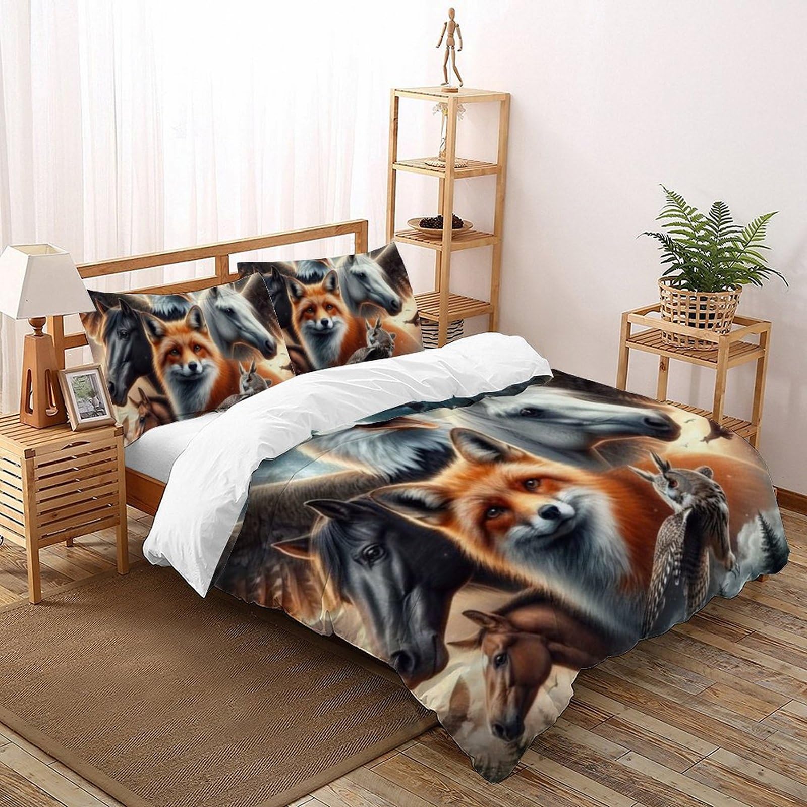 Housse de couette King animaux 220x240 cm en microfibre imprimée 3D avec taies