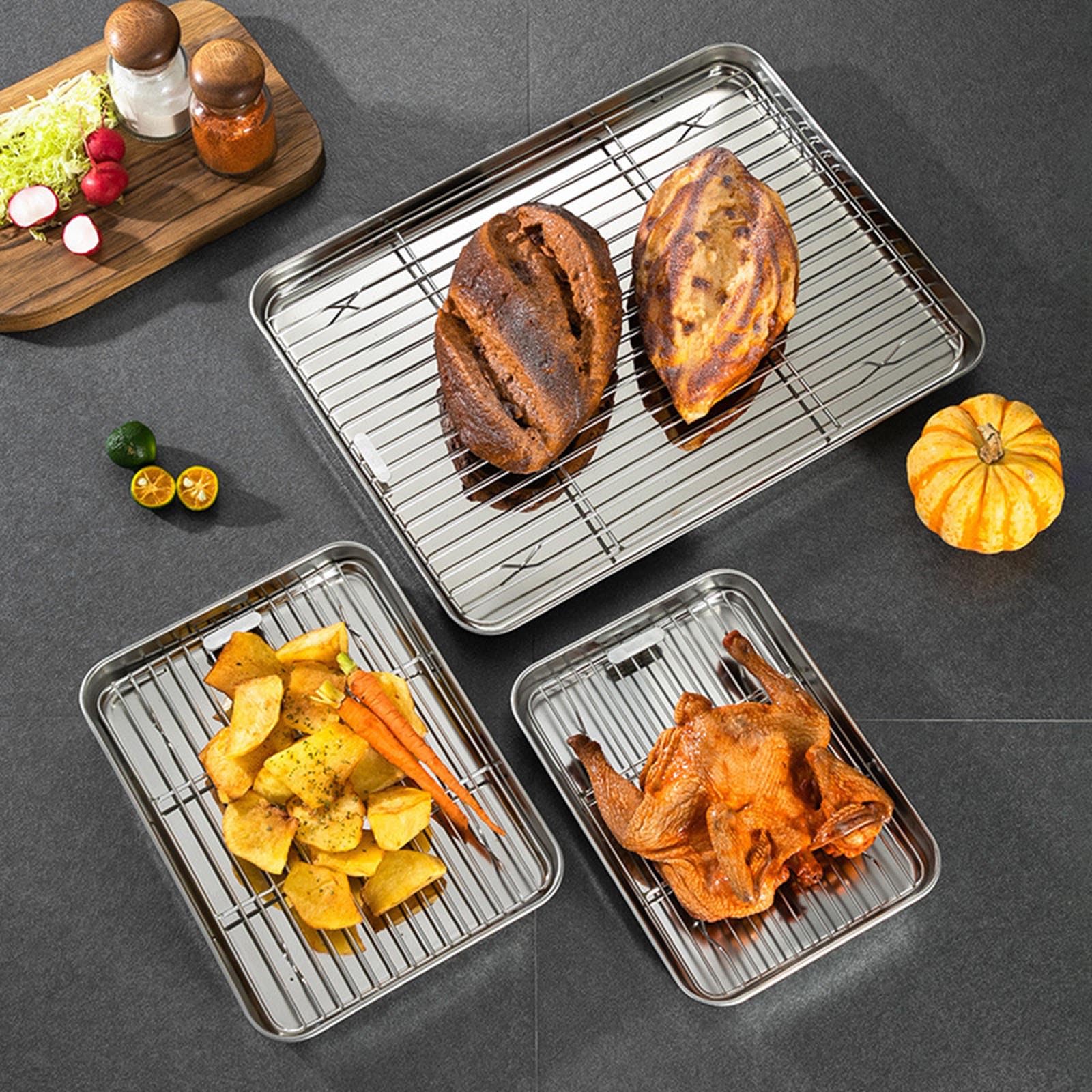 Hoja para Hornear de Acero Inoxidable, tostadora, Galleta con Rejilla para Enfriar, Rejilla Superior para Parrilla, Bandeja para Barbacoa para cocinar/Hornear/Enfriar,50cm*35cm