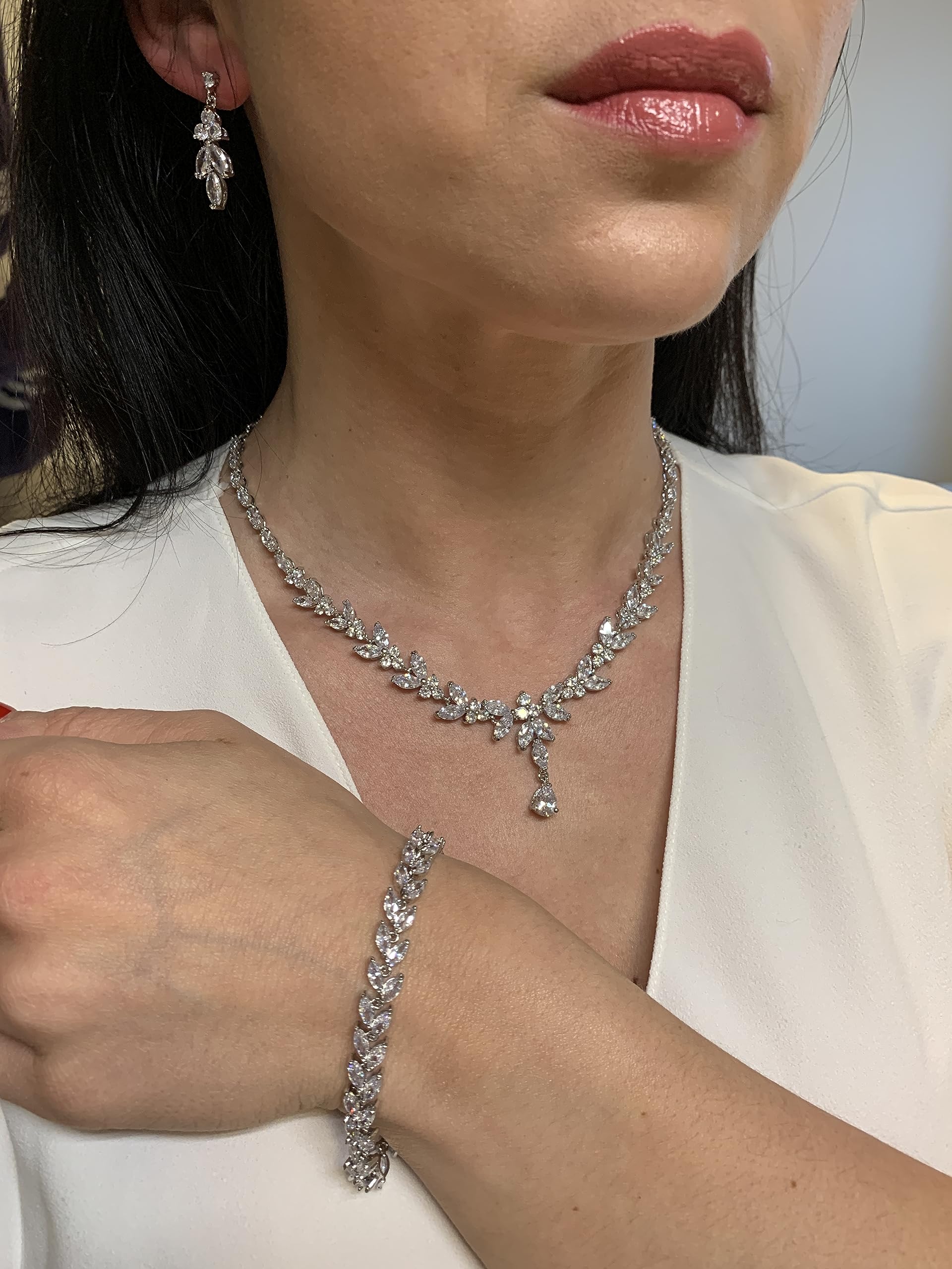 Silber Zirkonia Brautschmuck Schmuckset Diadem Tiara Collier Krone Haarschmuck