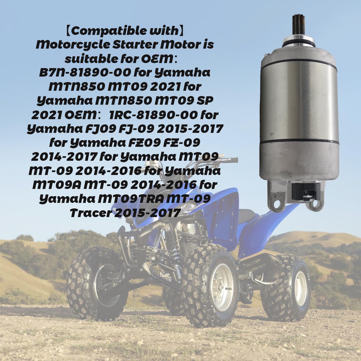 Starter Motor 1RC-81890-00 Compatible with Yamaha MT-09 MTN850 FZ-09 FJ-09 MT09 B7N-81890-00