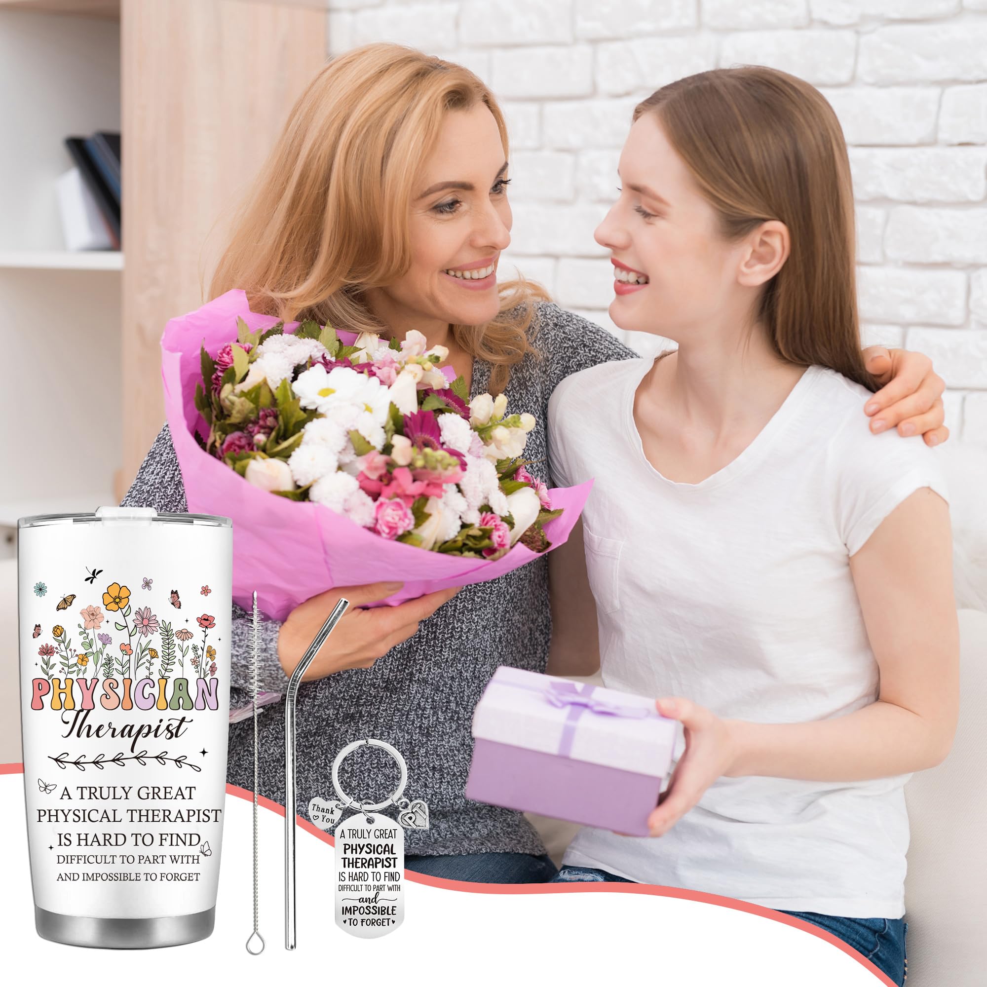 CRASHOT Physical Therapist Gifts for Women, Physical Therapist Appreciation Gift Set, Includes 20 oz Tumbler with Brush & Straw, Birthday Christmas Thanks Present