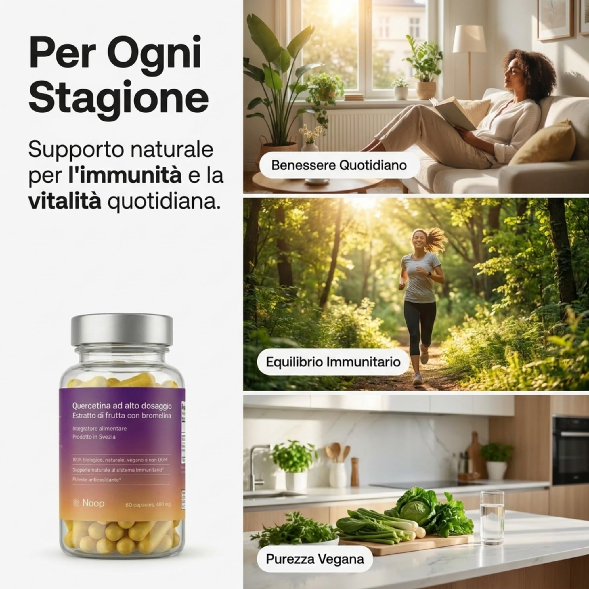 NOOP Quercetina estratto di frutta ad alto dosaggio con bromelina – Booster immunitario naturale e antiossidante per una maggiore vitalità, migliore assorbimento – vegano e test di laboratorio