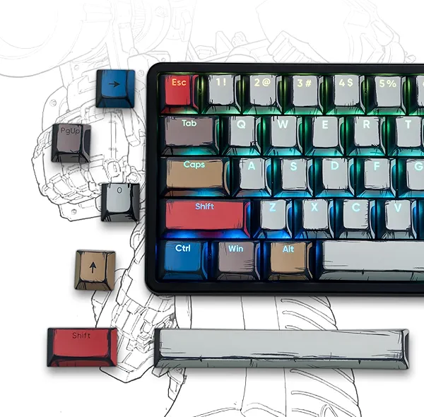 Retro Anime PBT Keycaps-Cherry Keycaps, Custom Keyboard Key caps 60 65 75 100 Percent, 5 Side Dye Sublimation 141 Keys Set for Cherry Gateron MX Switches Keyboards, White (Shine Through Manga)
