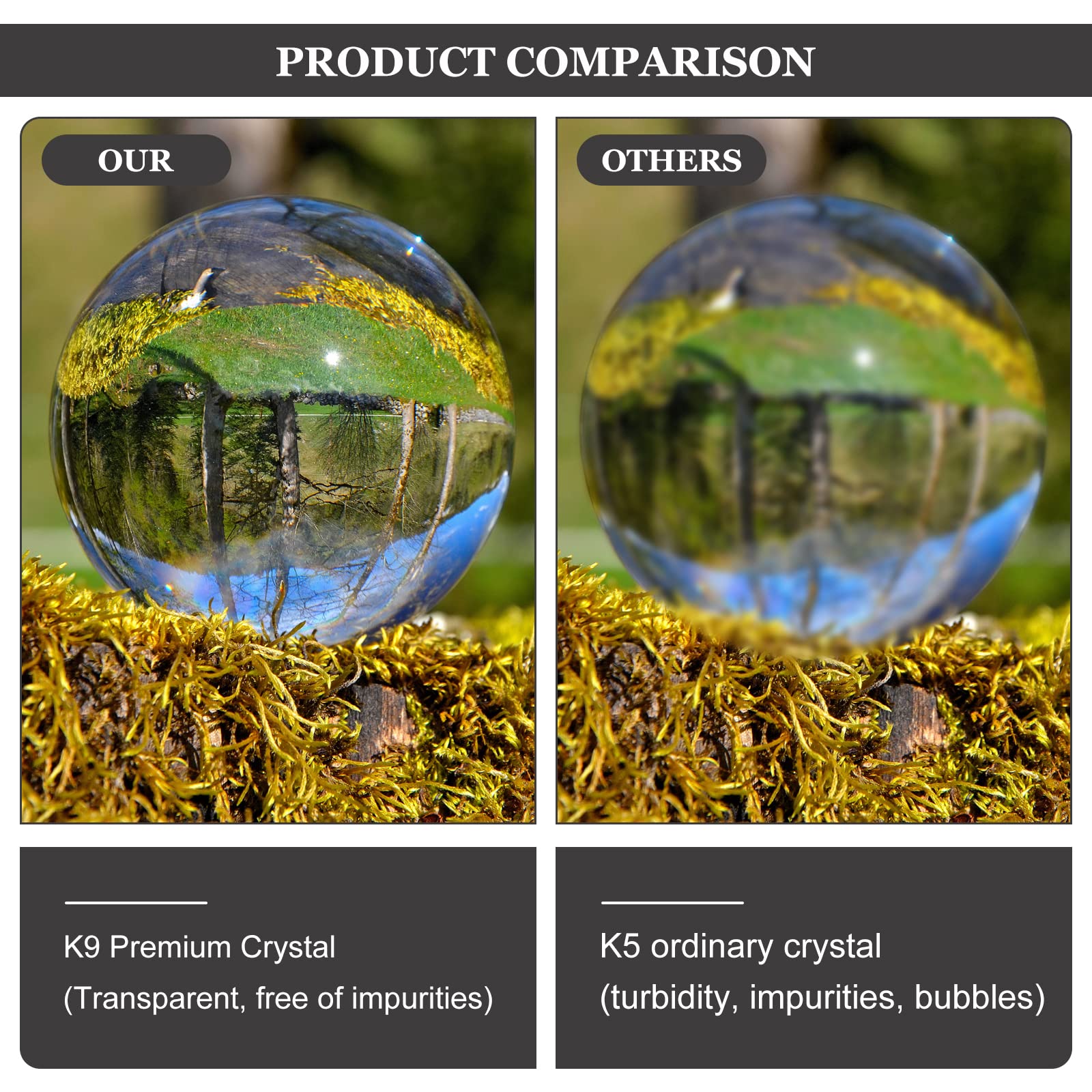 Sfera di vetro K9, 80 mm, sfera di cristallo trasparente, per fotografia, sfera di cristallo trasparente, con base rotonda in legno, per accessori fotografici, pallina da divinazione, regalo per