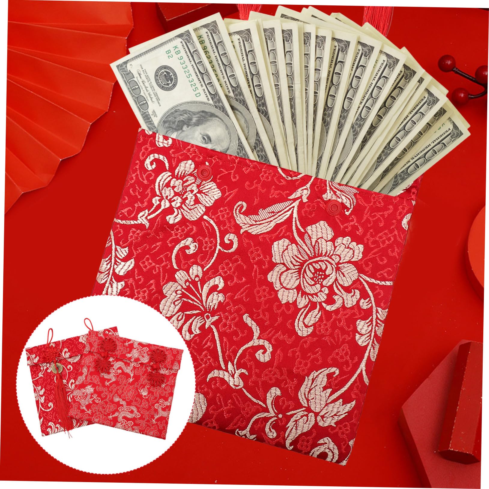 TEHAUX 10piezas Sobres Rojos De Seda Para Dinero Diseño De Chinos Paquete Para Bodas y Celebraciones Del Año Lunar
