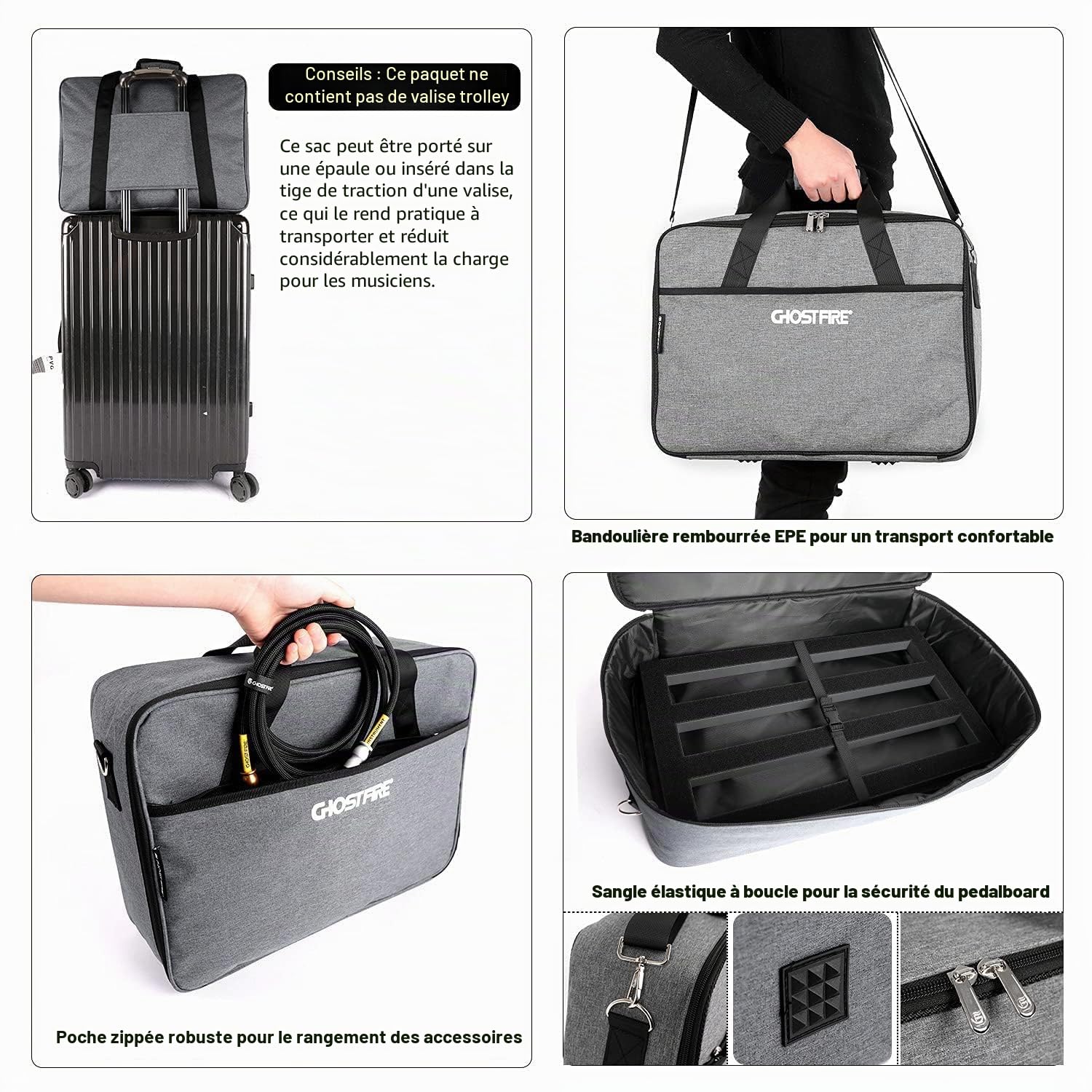 Ghost Fire Pedalboard Guitare, Pédalier de guitare en alliage d'aluminium, 0,58 kg Super Light Effect Pedal board 42 x 30 cm avec sac de transport, SPL-03