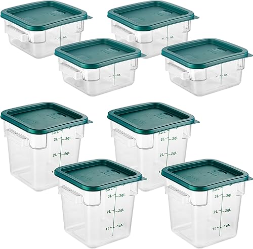 CURTA Paquete de 8 recipientes de almacenamiento de alimentos con tapa verde, grado comercial con certificación NSF en combos (4 juegos de 2 cuartos