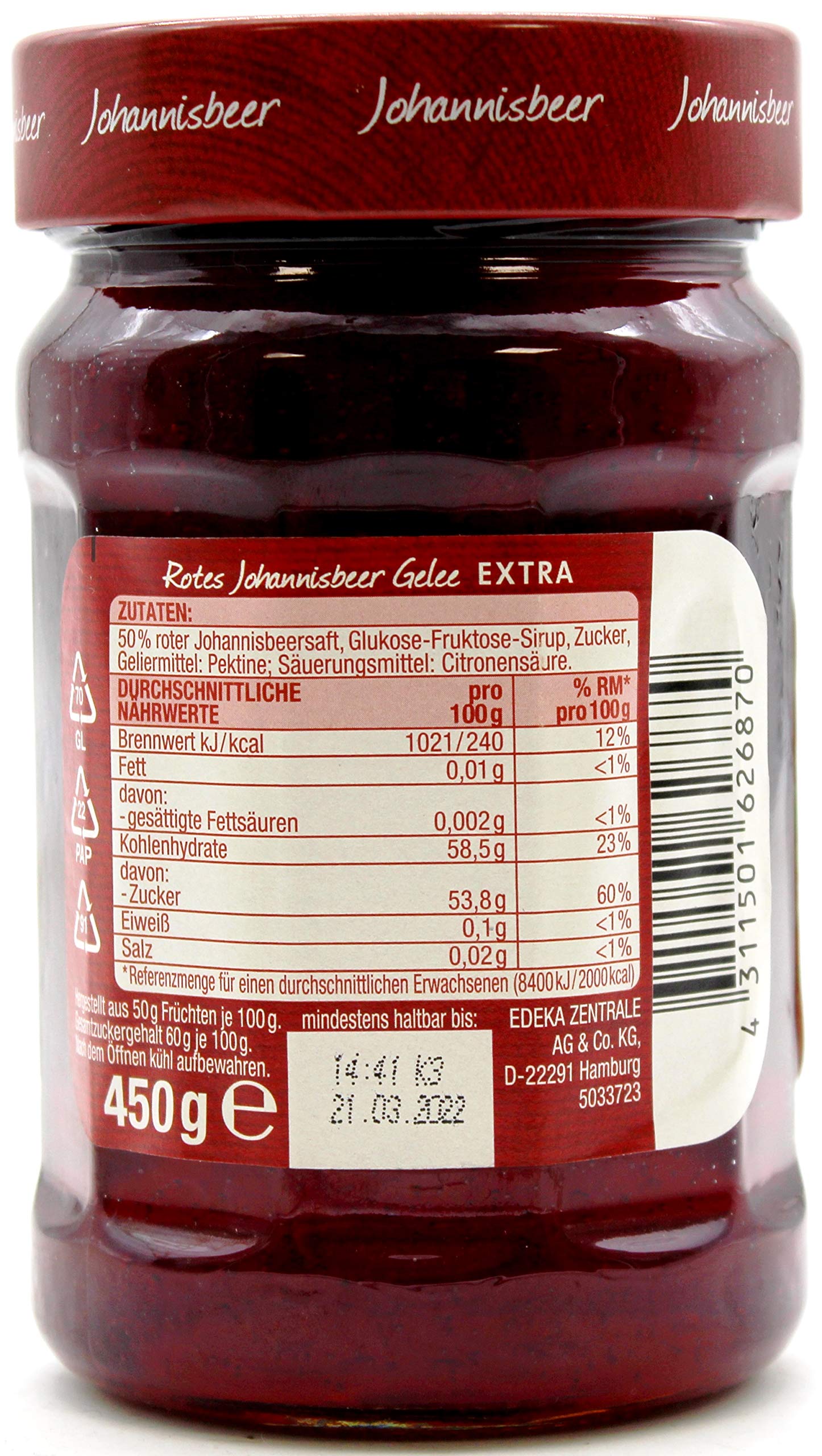 Gut & Günstig Rotes Johannisbeer Gelee Extra, 10er Pack (10 x 450g)