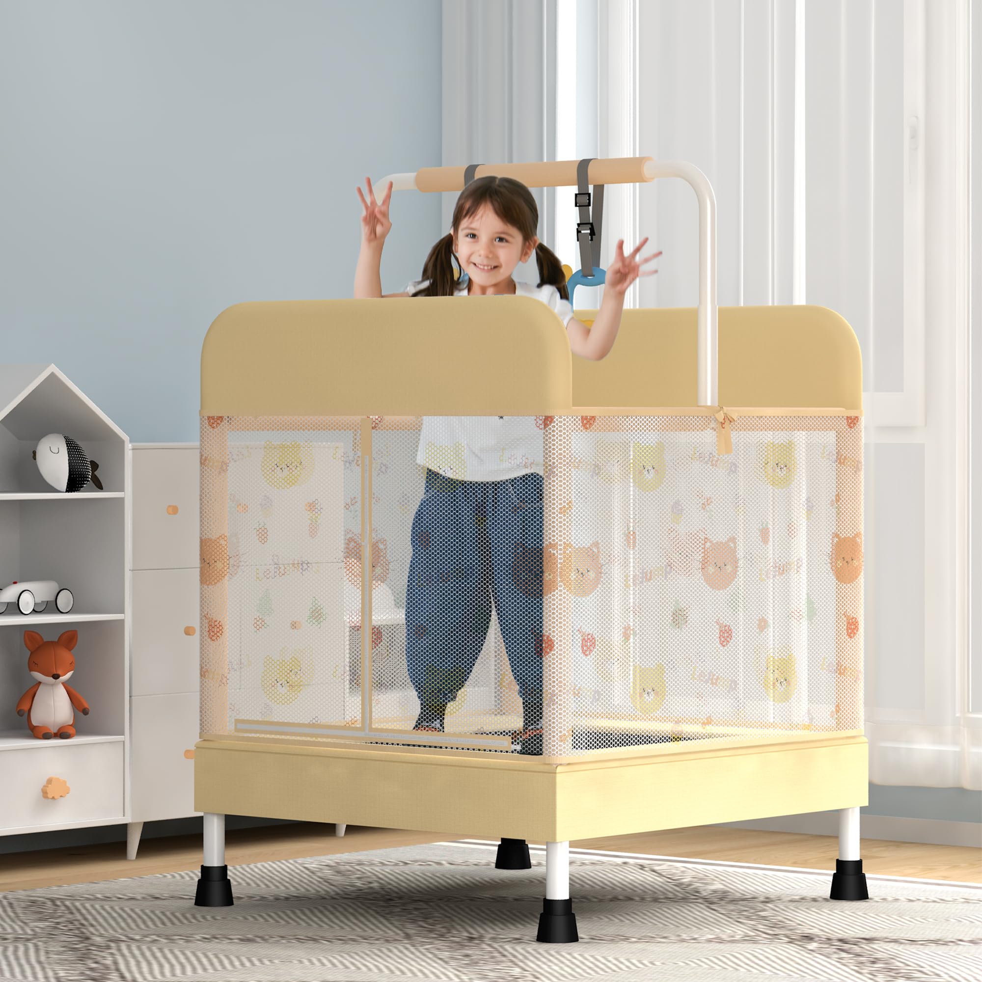 LeJump 110cm Trampoline for Kids Aged 1 to 8 Toddler Trampoline, Indoor Use, Includes Safety Enclosure Net and Anti-Skid Pad, Loading Capacity 80KG