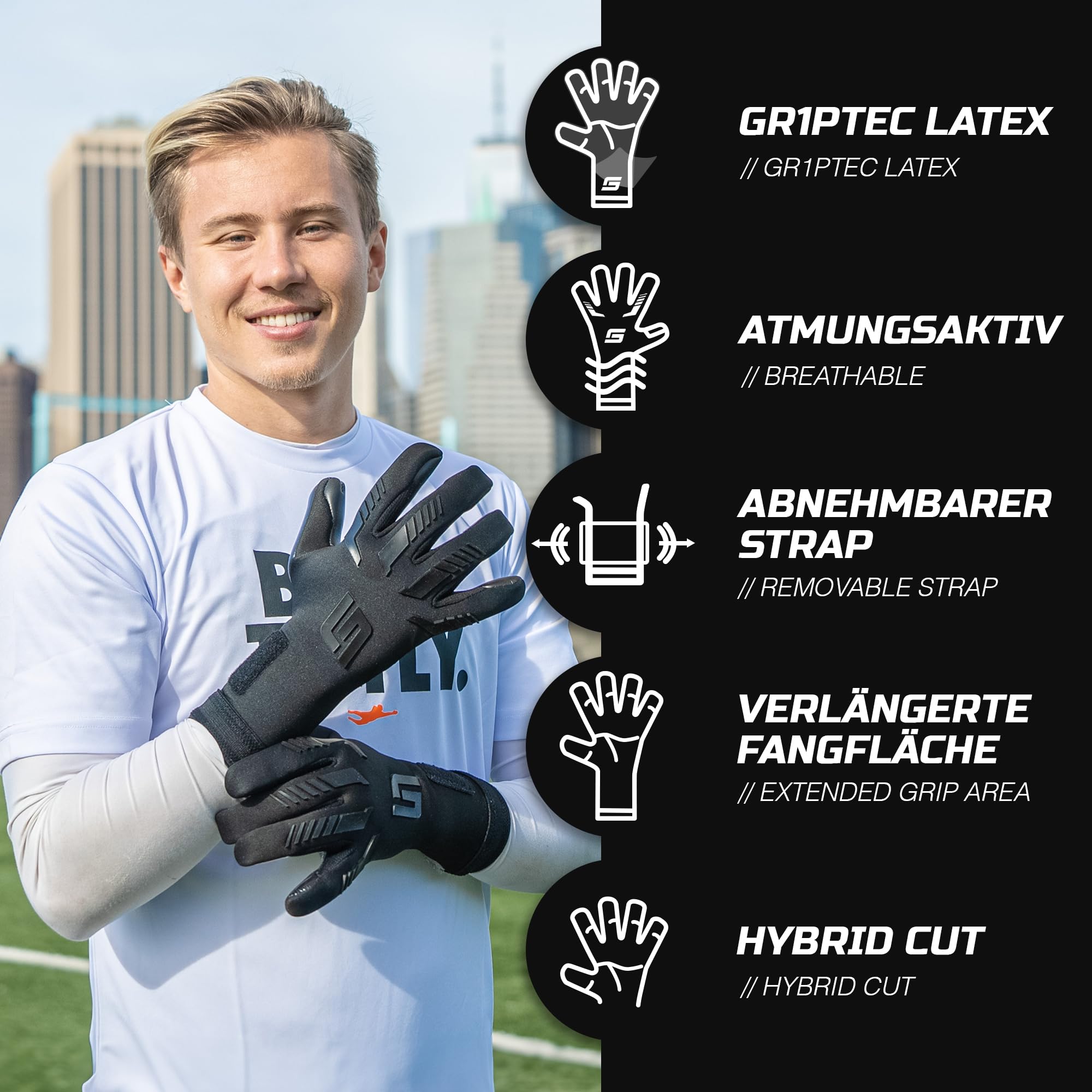 GRIPMODE Blackout Hybrid 2.0 Torwarthandschuhe - Torhüter Handschuhe mit Belag aus Griptec® Latex für jedes Wetter - Fußball-Torwarthandschuhe für Kinder, Jugendliche & Erwachsene - Größe 7-11
