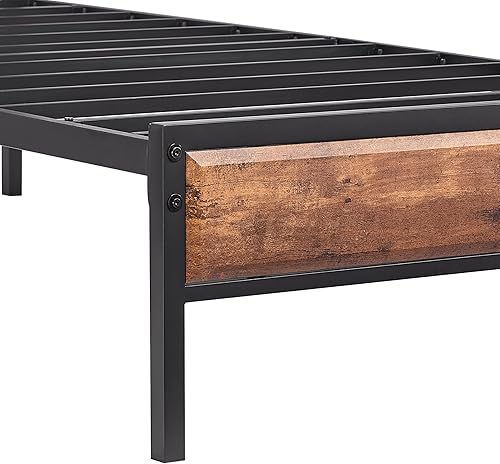Miniatura 7 de VECELO Base de cama de plataforma de tamaño individual con cabecera y estribo de madera, base de colchón de acero resistente con soporte de
