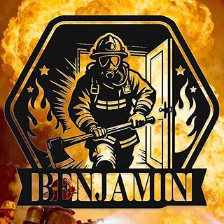 Custom Firefighter Name Metal Sign - Personalized Fireman Black Wall Art - Rustic Home/Office/Firehouse Decor - Charming Gift for Firefighters & Hero Enthusiasts (E)