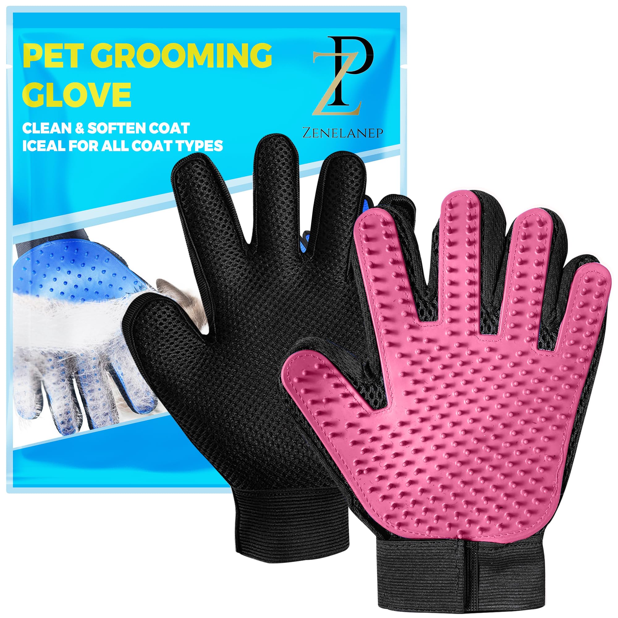 ZENELANEP Upgrade Pet Grooming Gloves, Grooming Gloves for Dogs, Cats, Rabbits & Horses with Long and Short Hair, Efficient Pets Hair Remover Mittens - 1 Pair (Pink) โ image 1