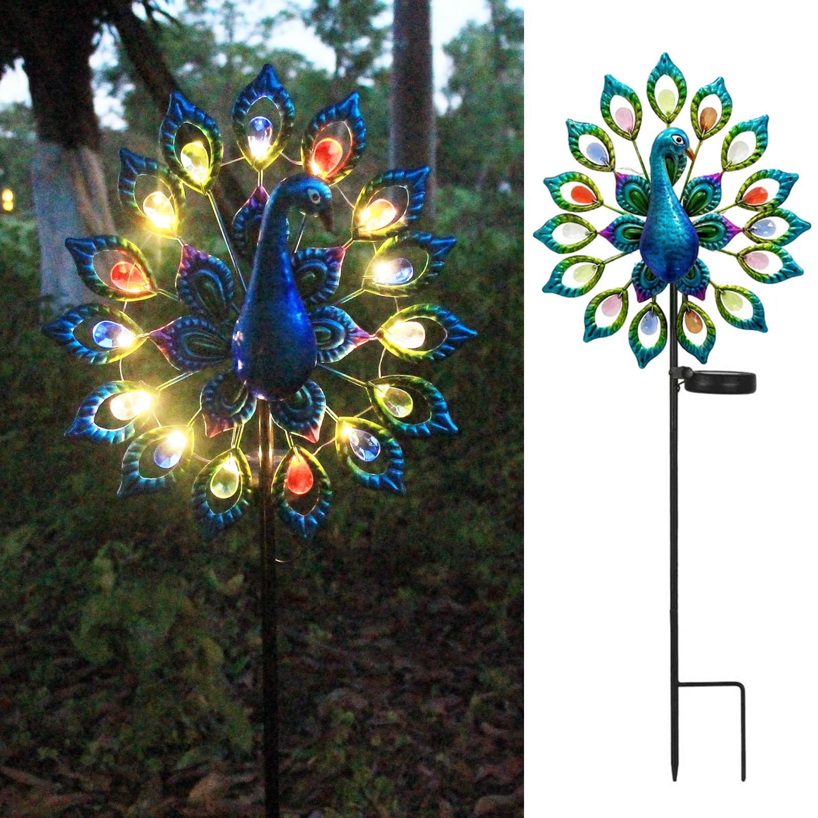 Yard Decorations Outdoor Waterproof Solar Garden Lights Metal Peacock Garden Decor,Solar Stake Lights Decorative for Patio Pathway Yard Decoration Mothers Day Ideal Gifts（peacock opens its tail）