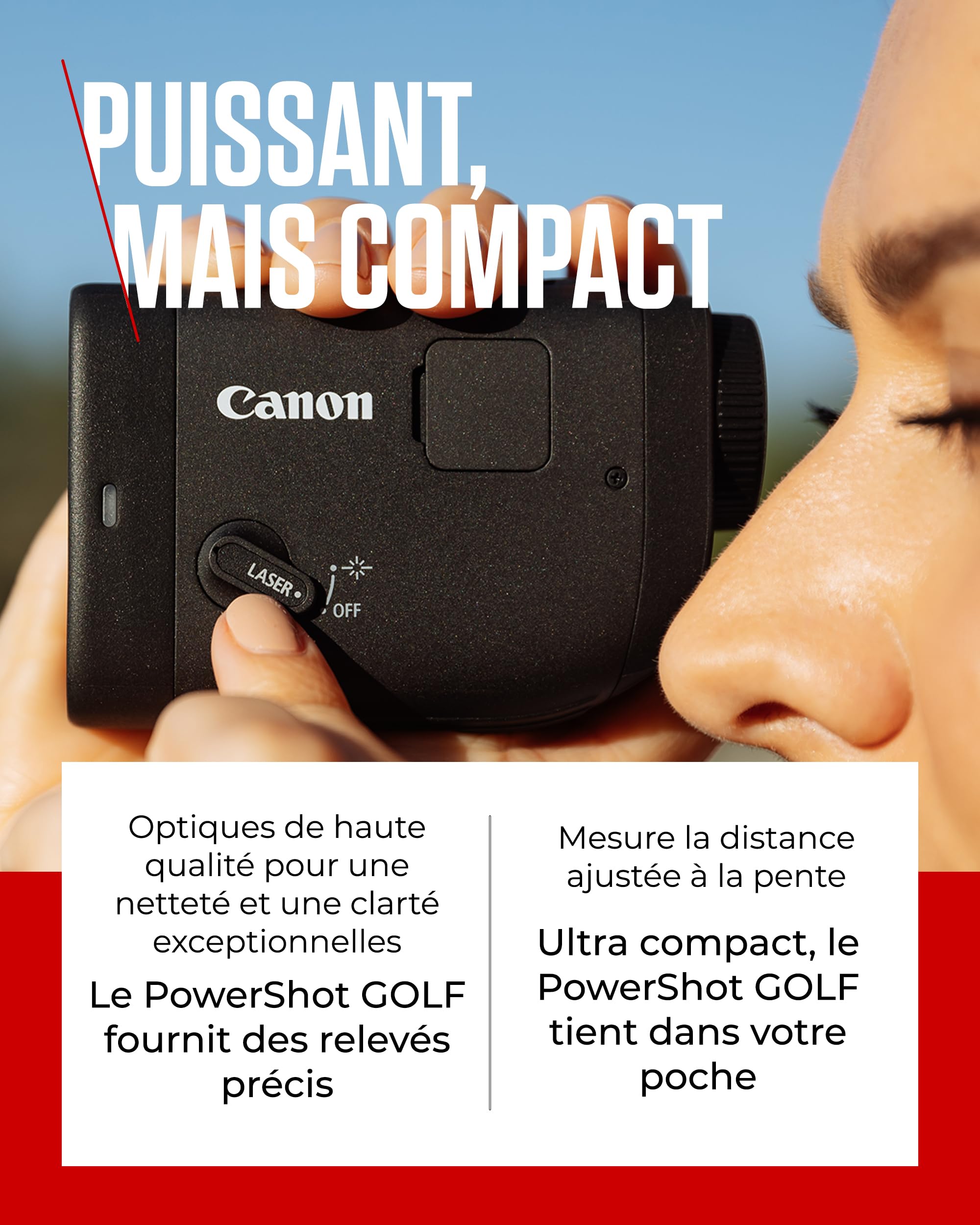 Canon PowerShot Golf Télémètre Laser Mesure de Distance 800 Yards avec capacité d’Enregistrement Photo/vidéo, Zoom Optique x6, stabilisation