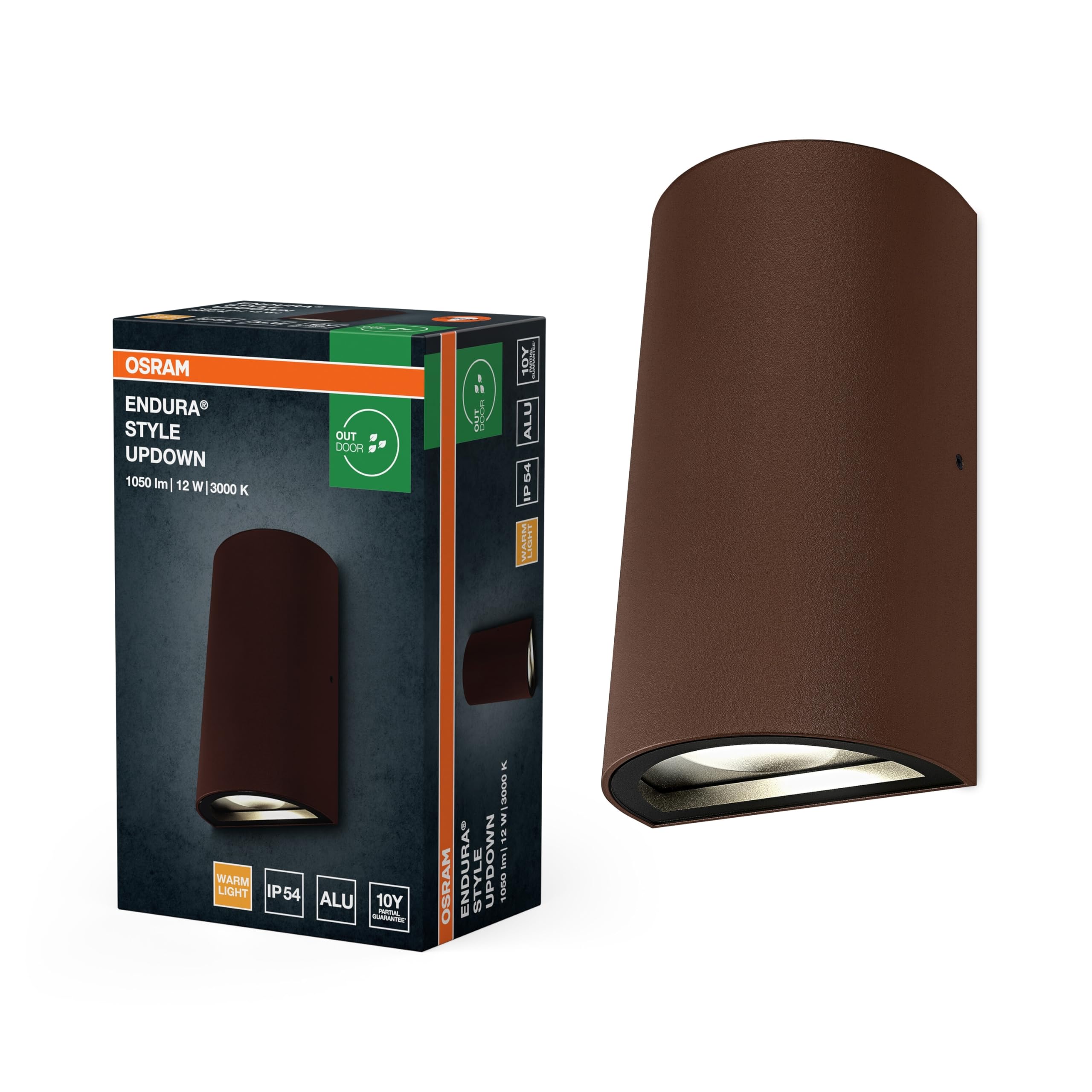 OSRAM Lampada da parete per esterni Ruggine, IP54, bianco caldo, 3000 K | ENDURA® Style UpDown, Outdoor Lighting (Special), Ruggine, dia, 30000 h, confezione da 1
