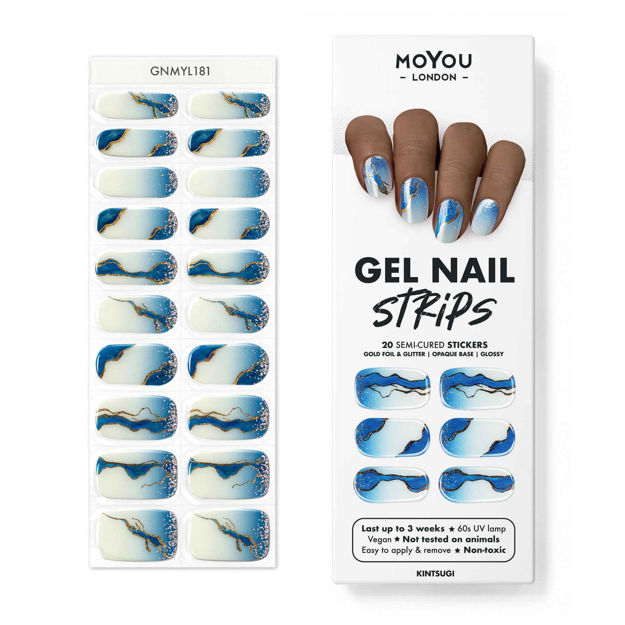 MOYOU LONDON Semi Cured Gel Nail Strips - 20 Pcs. Nail Wraps for Salon-Quality Manicure - Works with Any UV Nail Lamp - Easy to Apply, Trim, & Remove Gel Nail Stickers