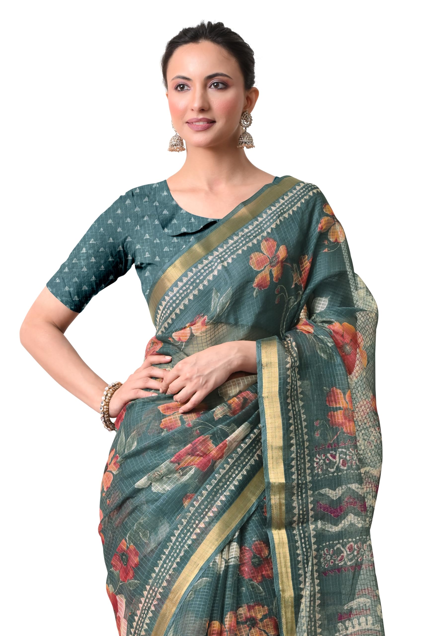 mirchi fashion Kota Doria Cotton Saree with Blouse Piece | Paisley Block Printed Saree for Women | Traditional Ethnic Daily Wear Summer Saree-picture-23