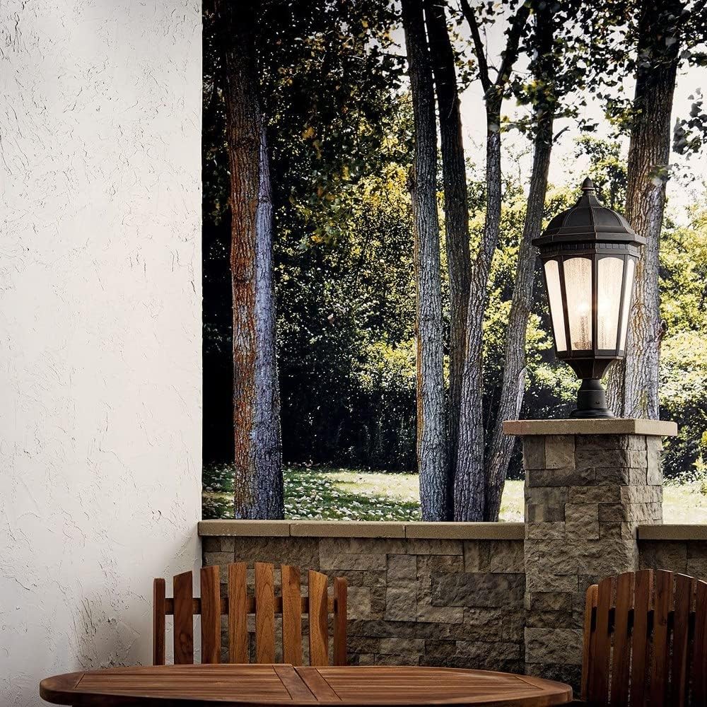Kichler Courtyard 27” Outdoor Post Light in Textured Black with Clear Seeded Glass, 3-Light Exterior Lighting Fixture, 9533BKT