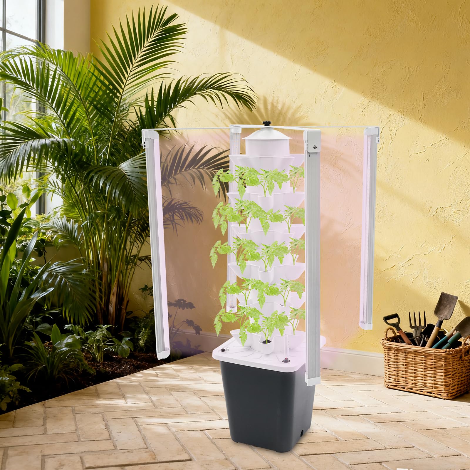 Kit de cultivo hidropónico para torre de 6 pisos, 30 agujeros, sistema de cultivo sin tierra, torre hidropónica vertical con luz LED y depósito de agua, torre de plantación hidropónica para