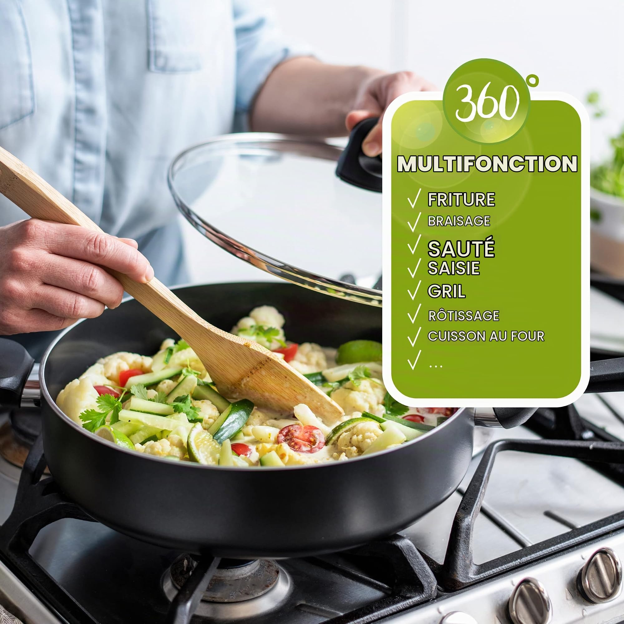 GreenPan Memphis Lot de 20 casseroles et poêles en céramique antiadhésives, sans PFAS, à induction, passe au lave-vaisselle, au four, noir