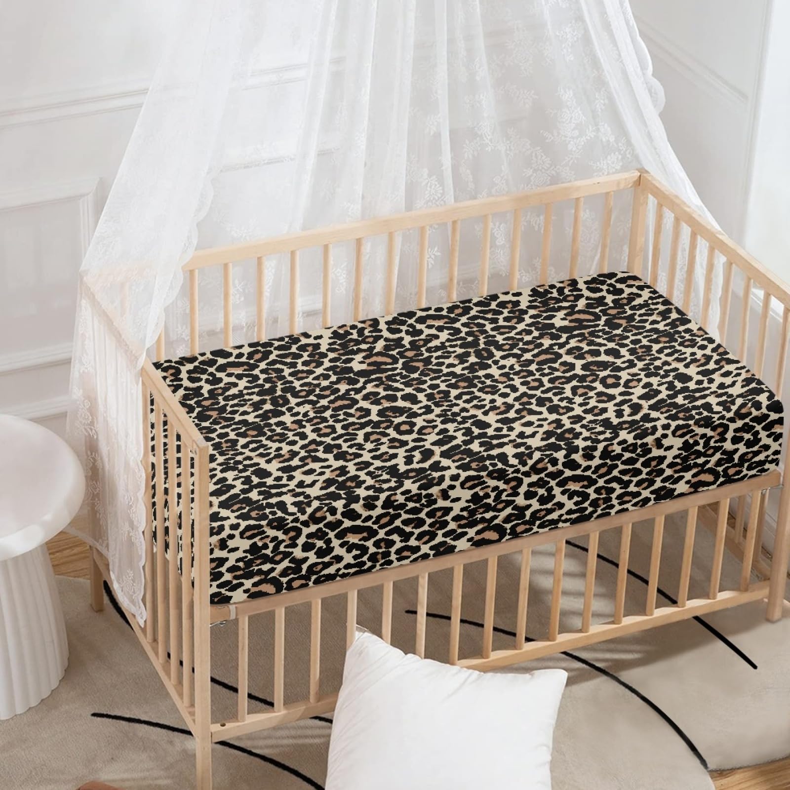 Streeyiu Brown Leopard Baby Crib Sheets for Boys Girls Animal Print Fitted Crib Sheet for Standard Crib and Toddler Mattress Animal Skin Baby Mattress Sheets Toddler Bed Sheet 52x28x8 in