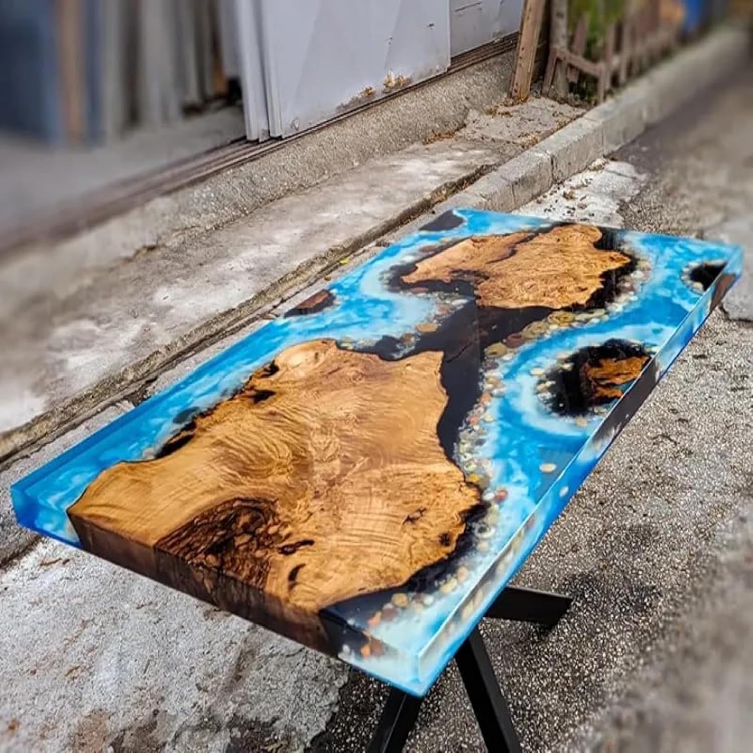 TUZECH Blue Ocean and Island Design Epoxy Table, Luxury Table for Home Decoration, Solid Wood Island Designed Dining Table