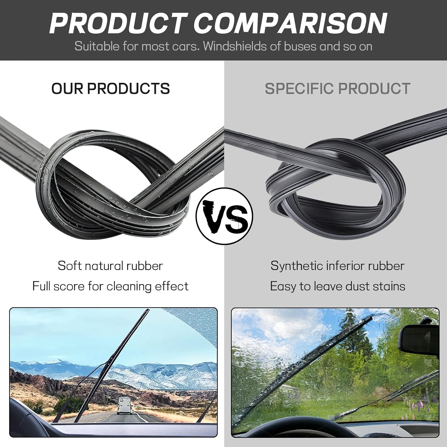 4PCS Car Windshield Wiper Blades Refills, 26" Adjustable Size of Universal Replacement Frameless Wiper Rubber Strips for Most Vehicle Front & Rear Windshield Wiper Blades