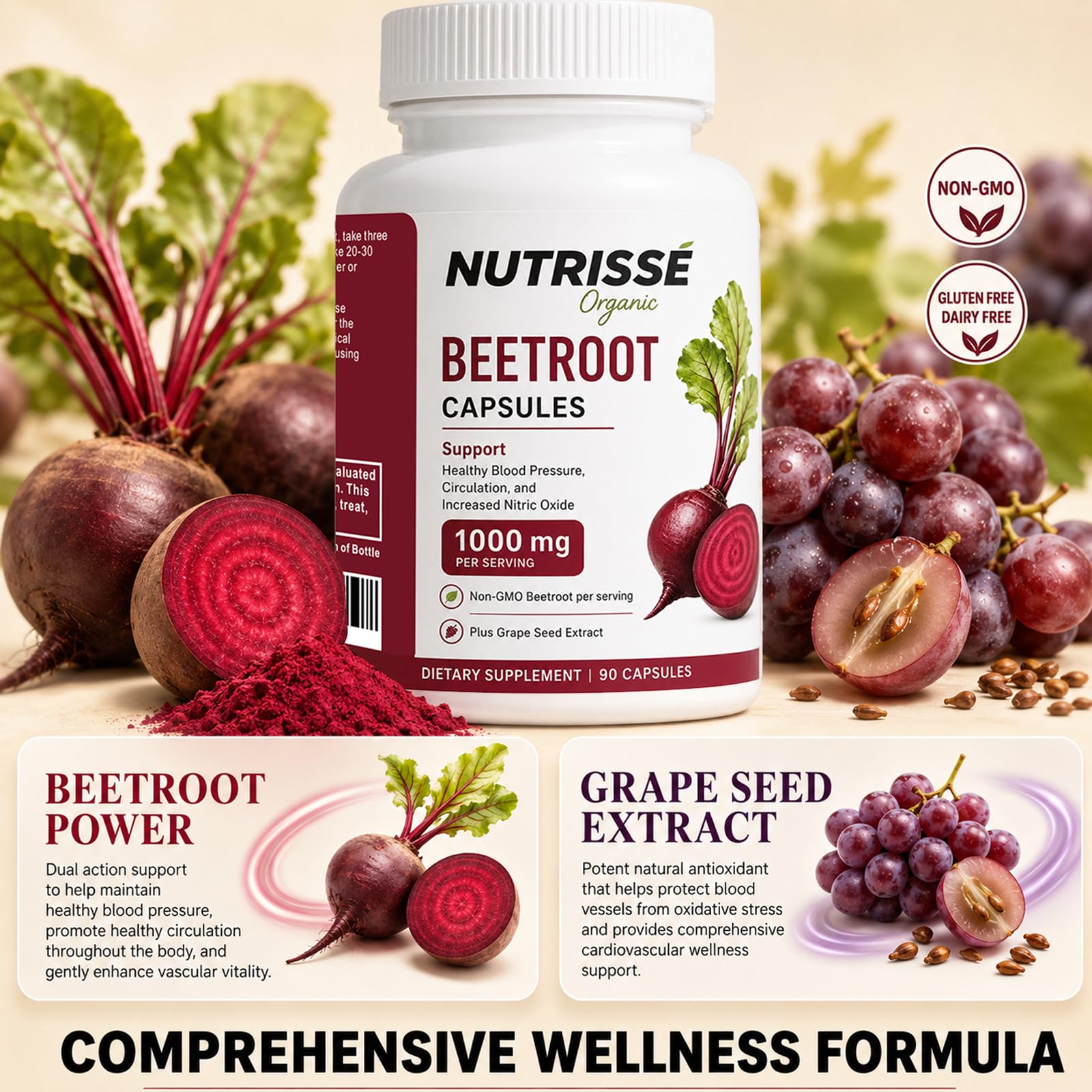 Beetroot Capsules, Organic Beet Root Powder with Grape Seed Extract, 3-in-1 Plant-Based Formula, 90 Capsules for Daily Nutritional Routine — Amazon image 5