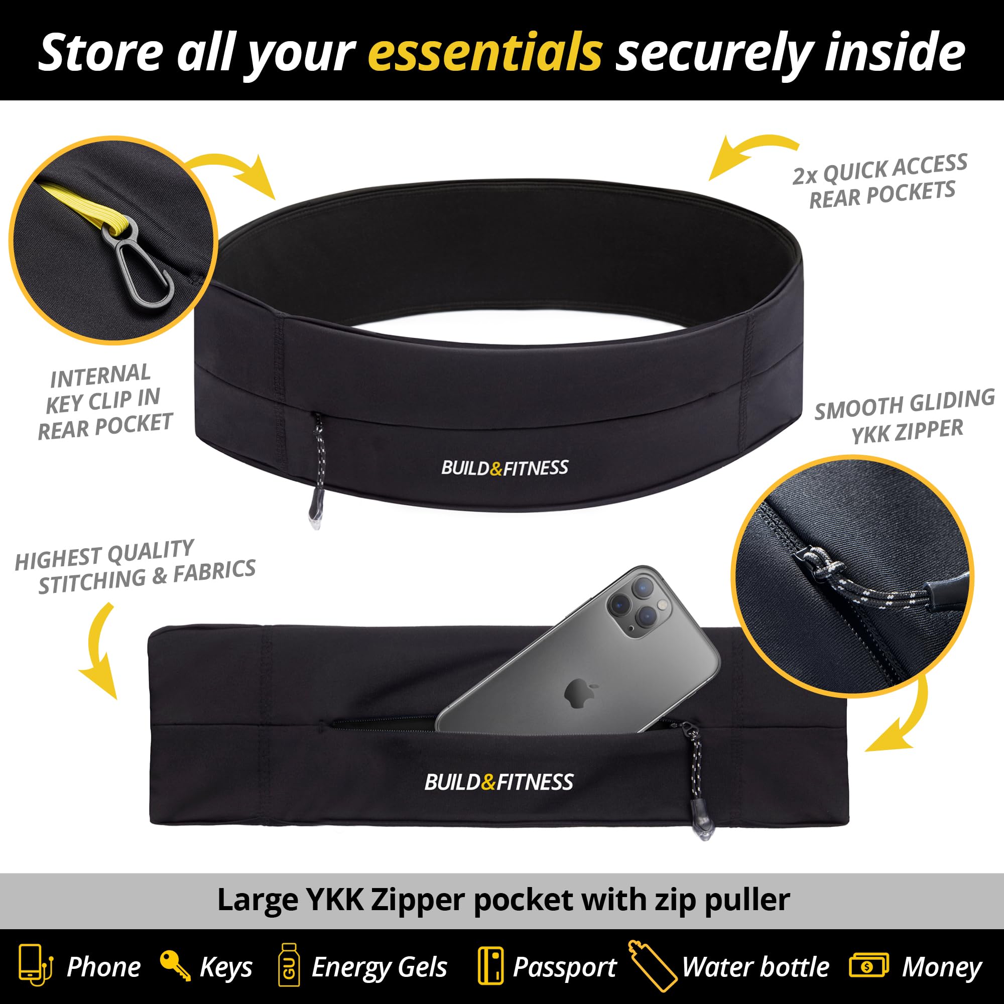 Marsupio Running Build & Fitness con Cerniera e Portachiavi Leggero Sportivo per Cellulare