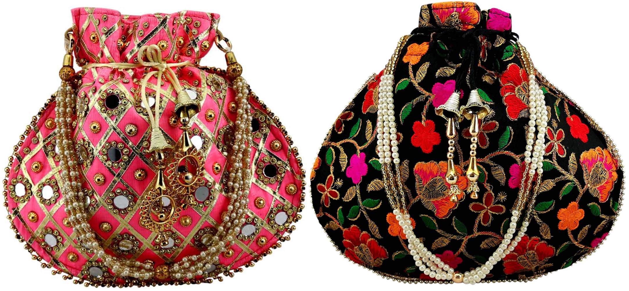 Lookingfab Presents Designer Rajasthani Style Silk Potli Velvet with Bridal Purse with Gota Patti Pottly Purse Women handbag Handicrafts Handmade Decorative Pure Silk Jaipuri Resham Potlis-picture-28