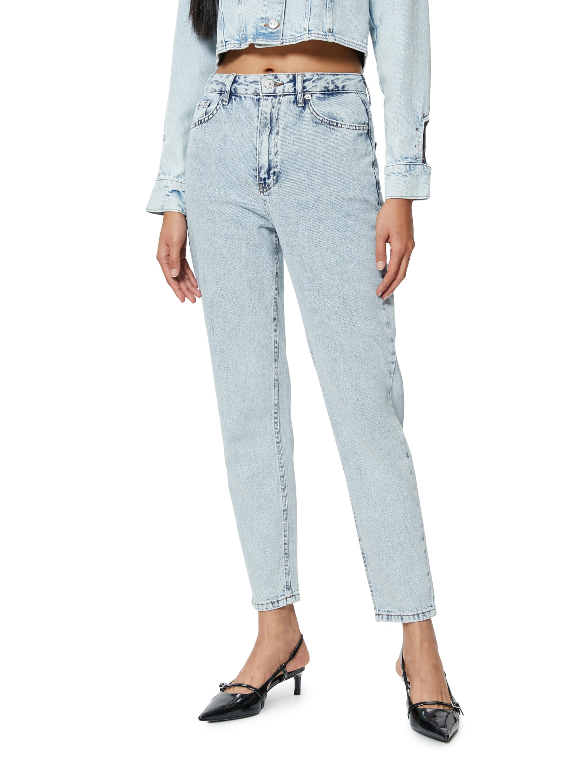 Yüksek Bel Kot Pantolon Crop Düz Paça - Mom Jean