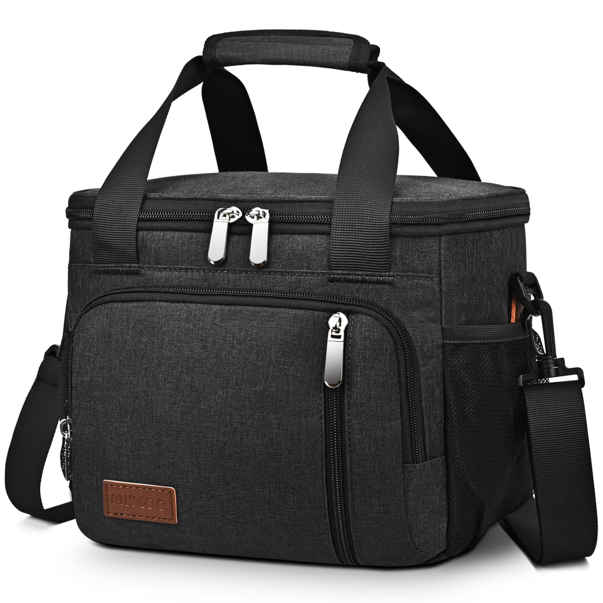 ECHSRT Borsa Termica Pranzo 10L - Impermeabile, Isotermica Con Tracolla, Per Ufficio E Picnic - Colore Nero - 2