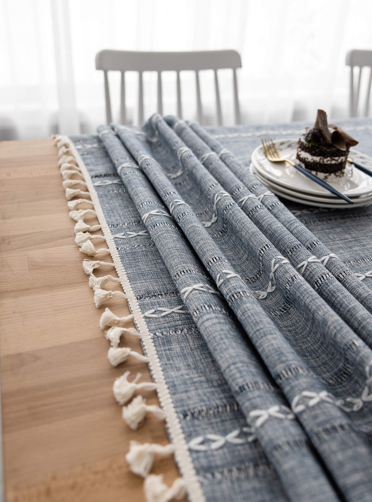 Mantel Tela Rectangular, Cubierta Mesa Antimanchas Lavable Efecto Lino Resistenteal Aceite Impermeablea Resistente a Agua, Hule Paño, macizo, para Moderno Comedor Cocina Jardín Bar, 120x290cm Blanco