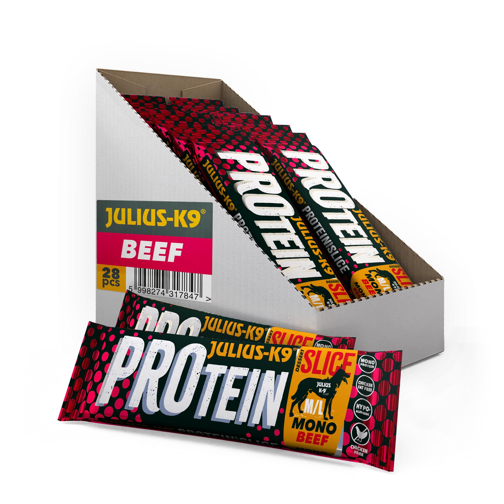 Julius K9 Protein Bar for dogs 50g Beef & Carrots, dog treat, chicken free, ideal for training, hypoallergenic snack, mono protein