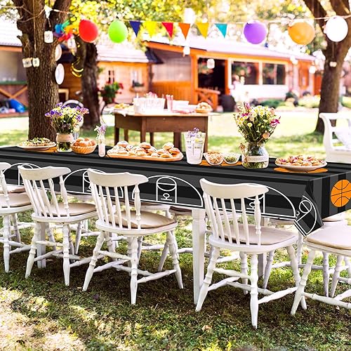 Miniatura 6 de Mixweer 12 manteles de plástico de baloncesto para fiestas, desechables, con patrón de baloncesto, suministros para fiestas, decoración rectangular