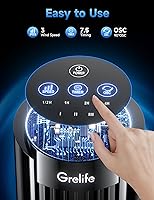Vista 4 de Grelife Ventilador de torre electrónico de 13 pulgadas con control remoto, 3 velocidades y 3 modos, oscilación de 90°, pantalla LED, temporizador