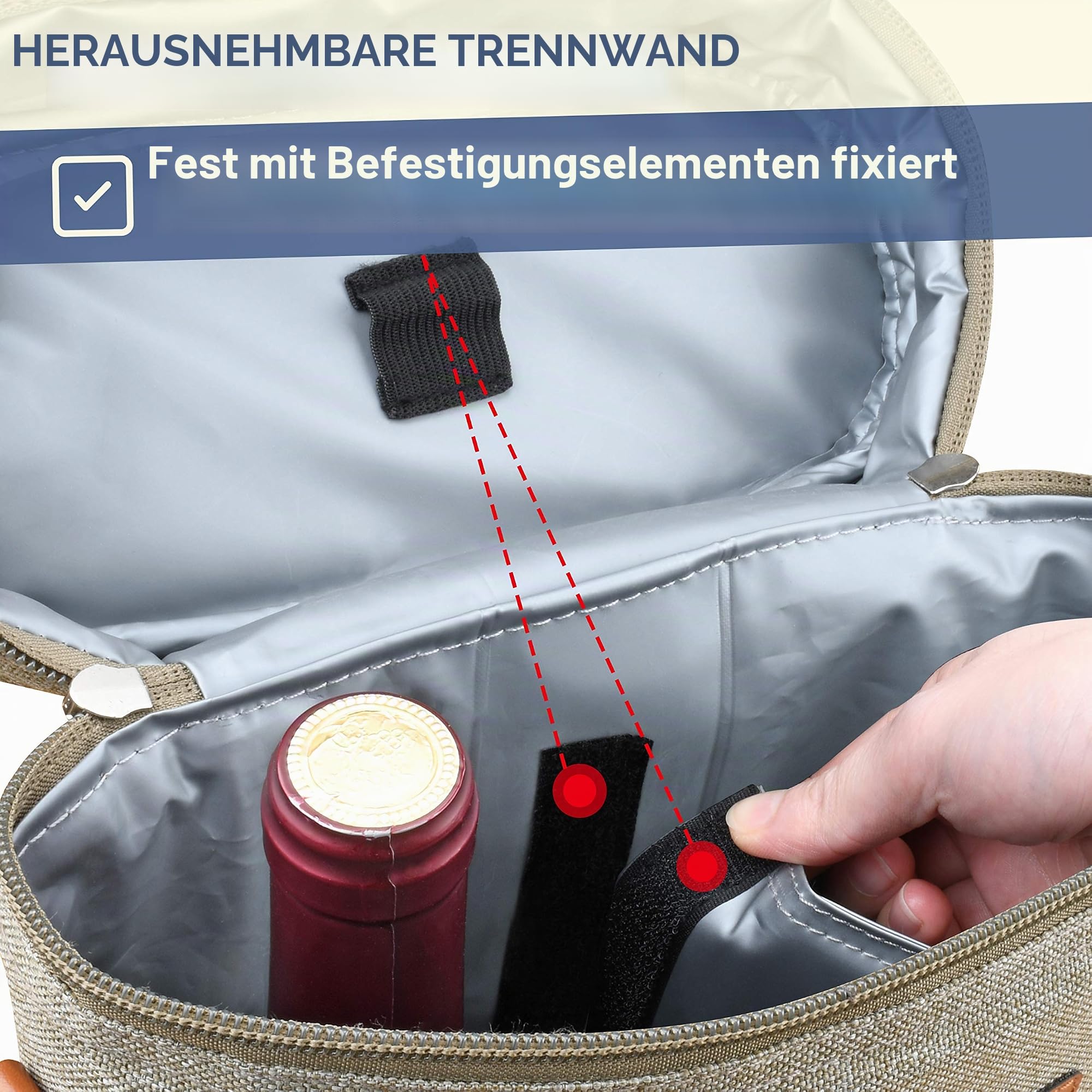Kato Flaschentasche für 1 Flasche Kühltasche für Wein Bier Getränke Outdoor Tragetasche mit Trennwand Griff Schultergurt Gratis Korkenzieher