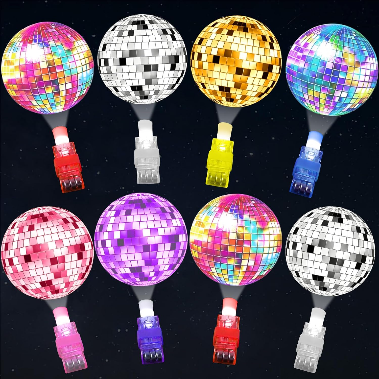 36Pcs Disco Ball LED Finger Lights Disco Theme Party Favors Glow in The Dark Light Up Finger Lights Colorful Ball Toy Bulk for 80s 90s Retro Music Theme Party Goodie Bag Stuffer Classroom Prize