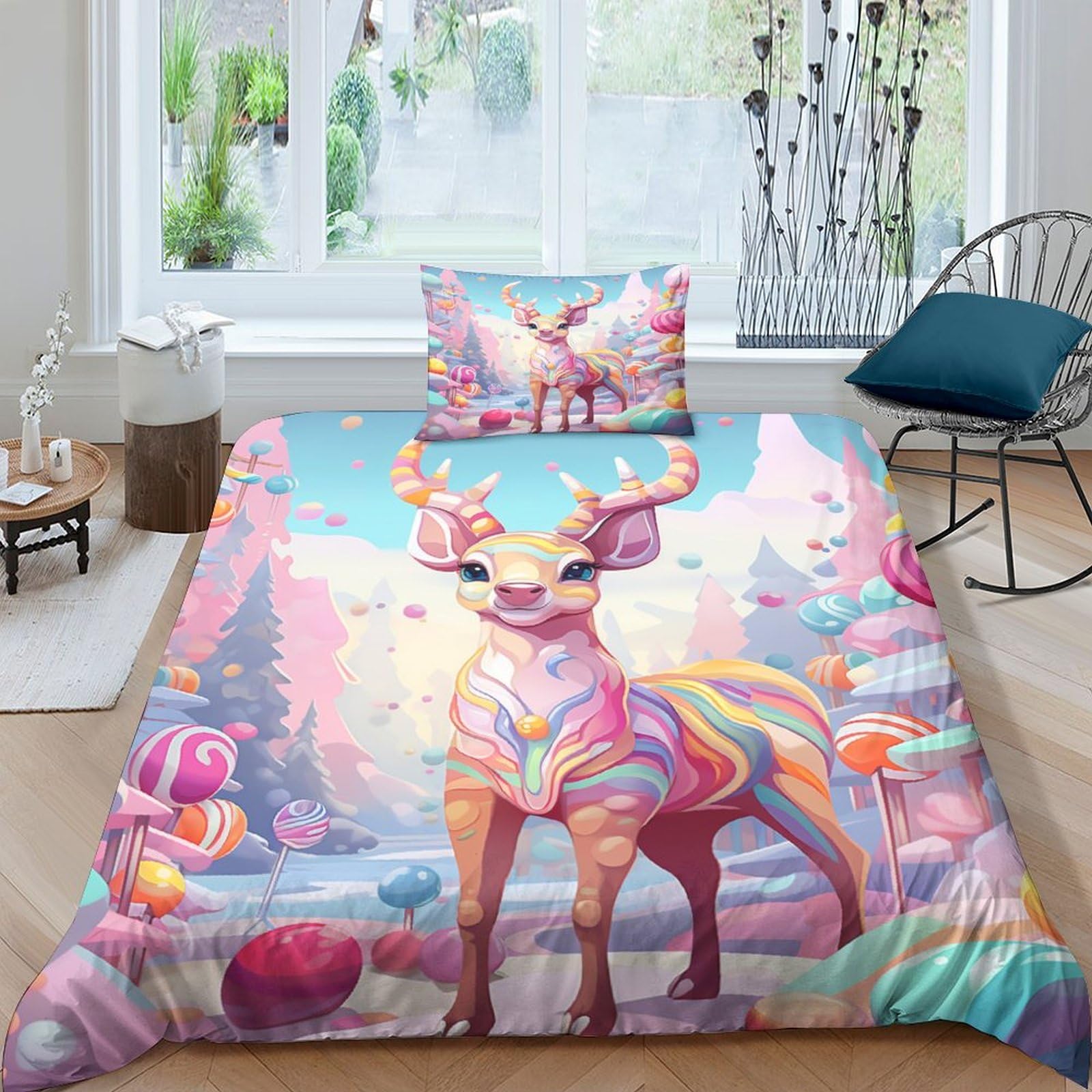 Parure de lit cerf et fleur de prunier en microfibre douce avec housse de couette single
