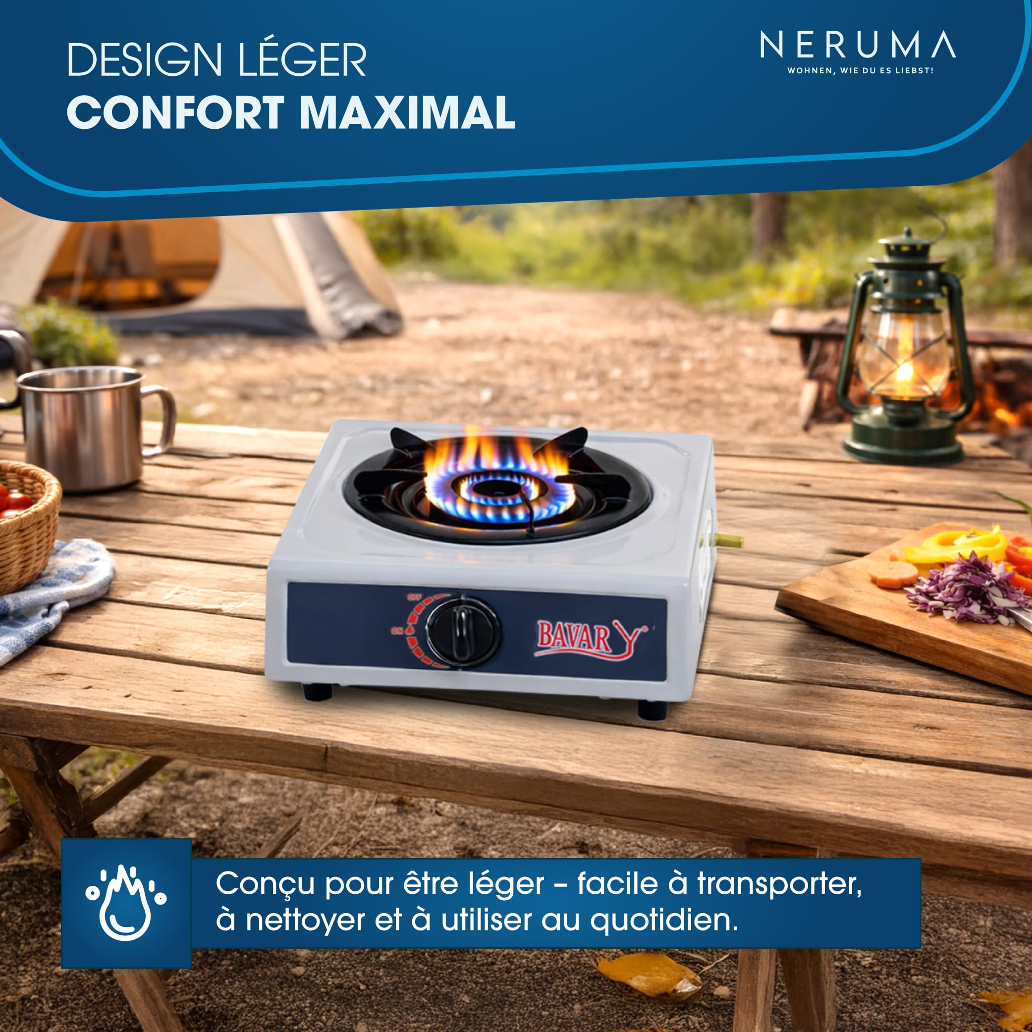 Réchaud à Gaz 1 Feu Portable – Brûleur Gaz Haute Puissance avec Allumage Piézoélectrique Automatique, Idéal pour Jardin, Terrasse, Cuisine Extérieure et Camping