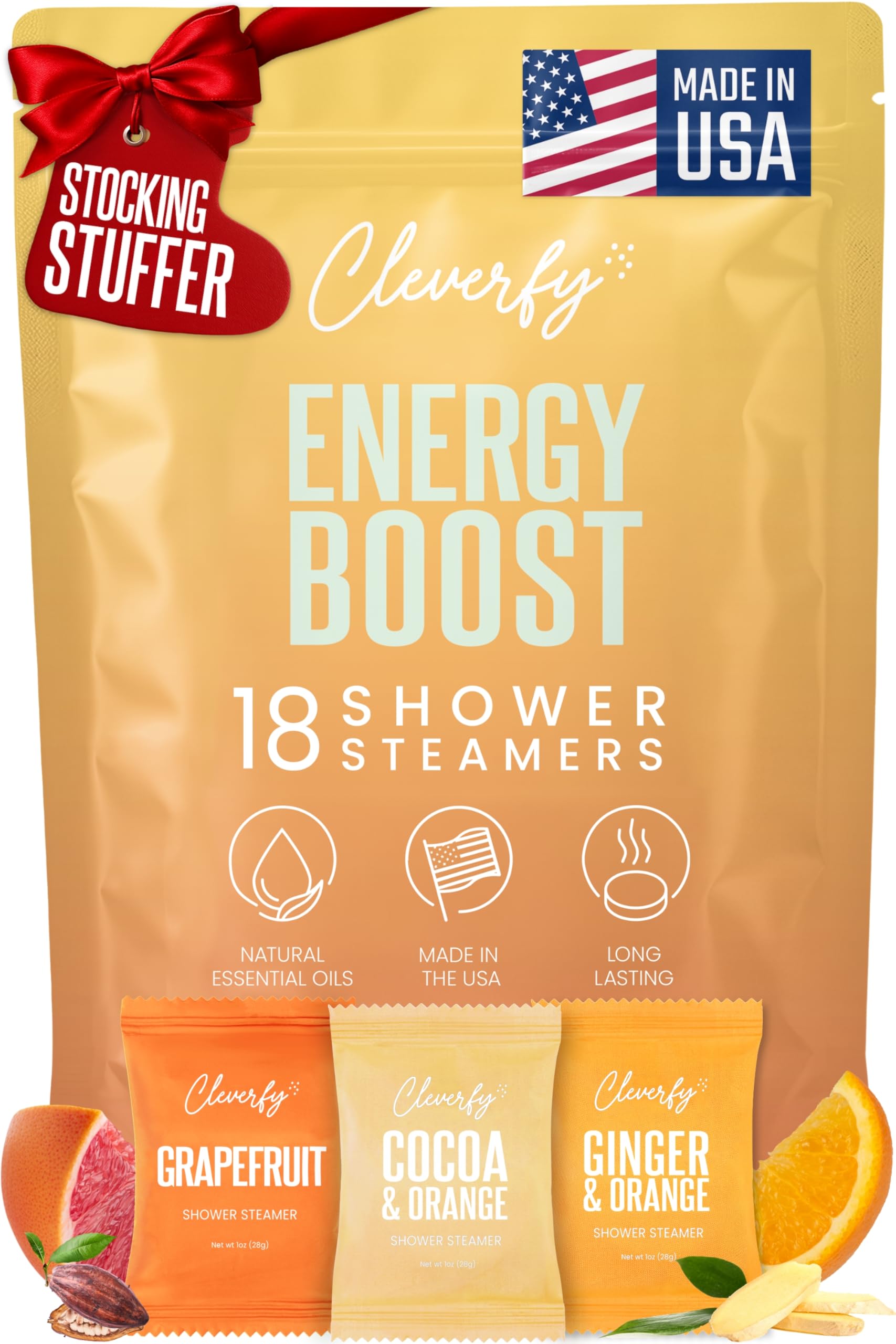 Cleverfy Citrus Shower Steamers Aromatherapy for Women and Men – Self-Care Shower Bombs for Energy Boost and Relaxation – 18 Tablets