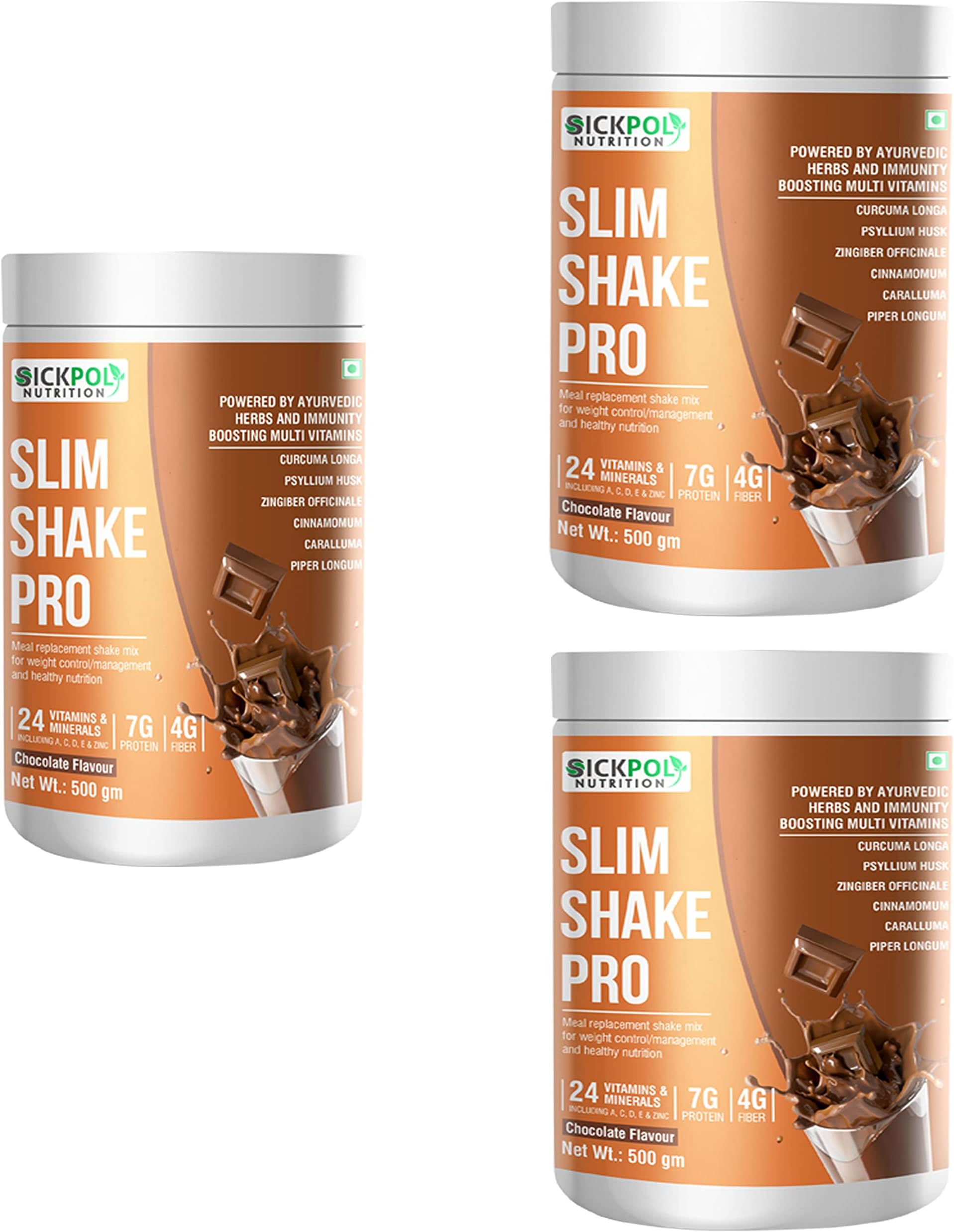 Slim Shake Pro Protein Powder-Meal Replacement Shake For Weight Control & Management-Sugar Free,Healthy,(7g Protien 4G fiber 24 Vitamins&Minerals) For Men & Women (Chocolate 3 Pack)