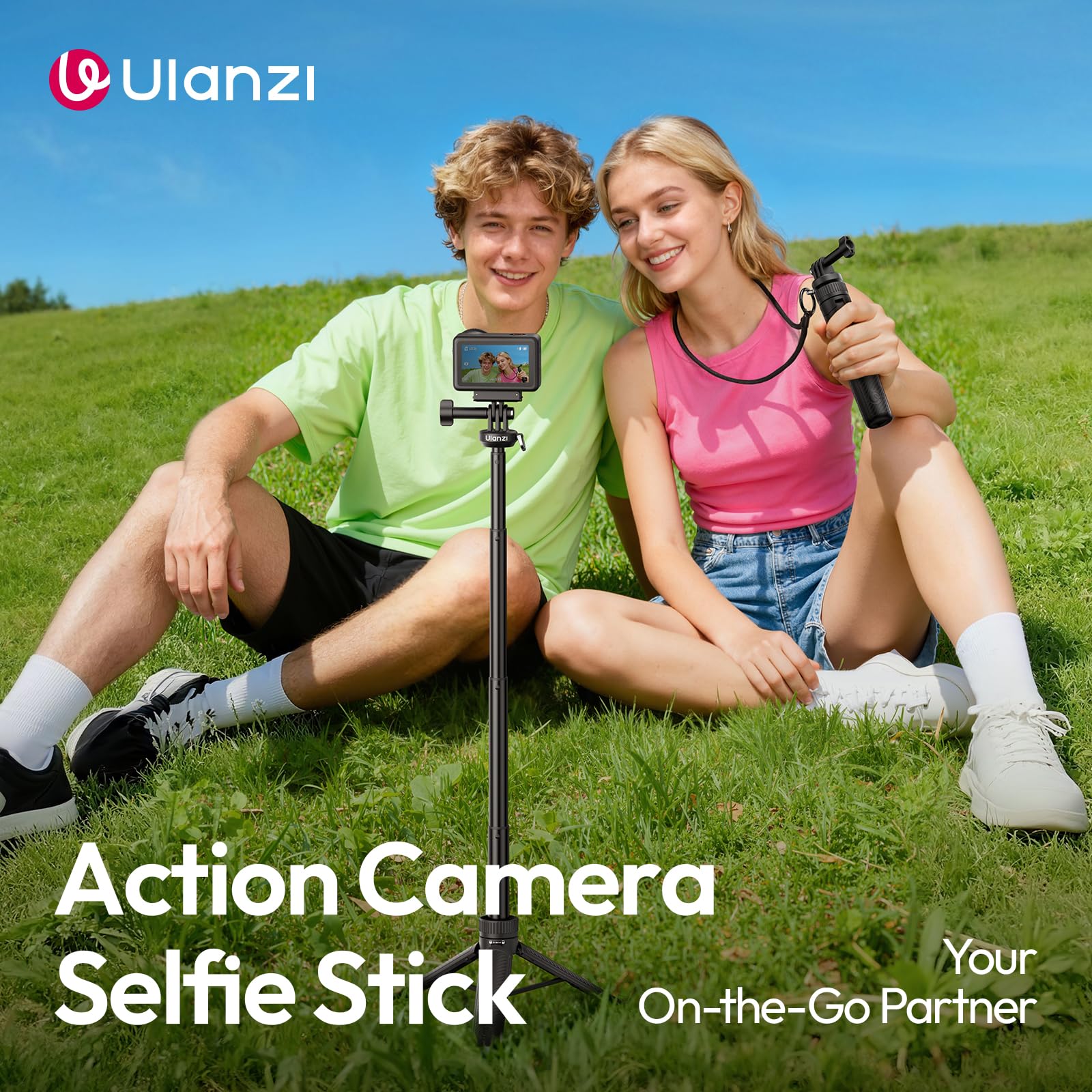 Ulanzi MT92 Kijek do selfie do kamery sportowej, kompatybilny z Go Pro, 2 w 1, wysuwany uchwyt, podróżny kijek do selfie, mini statyw do DJI Action 5/6