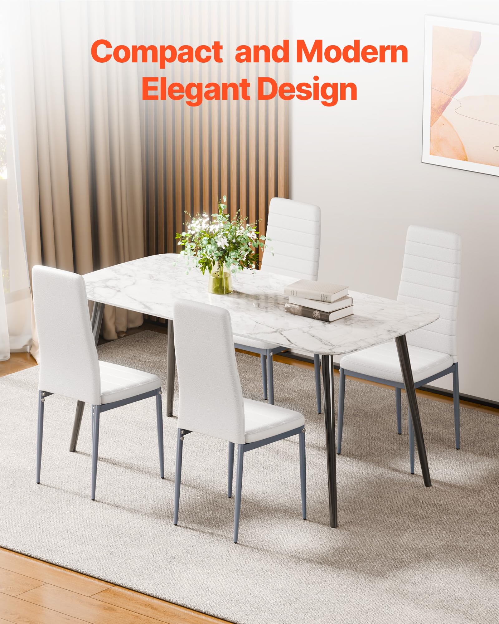 VEVOR Chaises Salle à Manger Modernes, Ensemble Chaises de Cuisine en Cuir 6 Pièces, avec Dossier, Coussins Épais et Pieds en Métal, Meuble d’Appoint Peu Encombrant, pour Table à Manger, Blanc