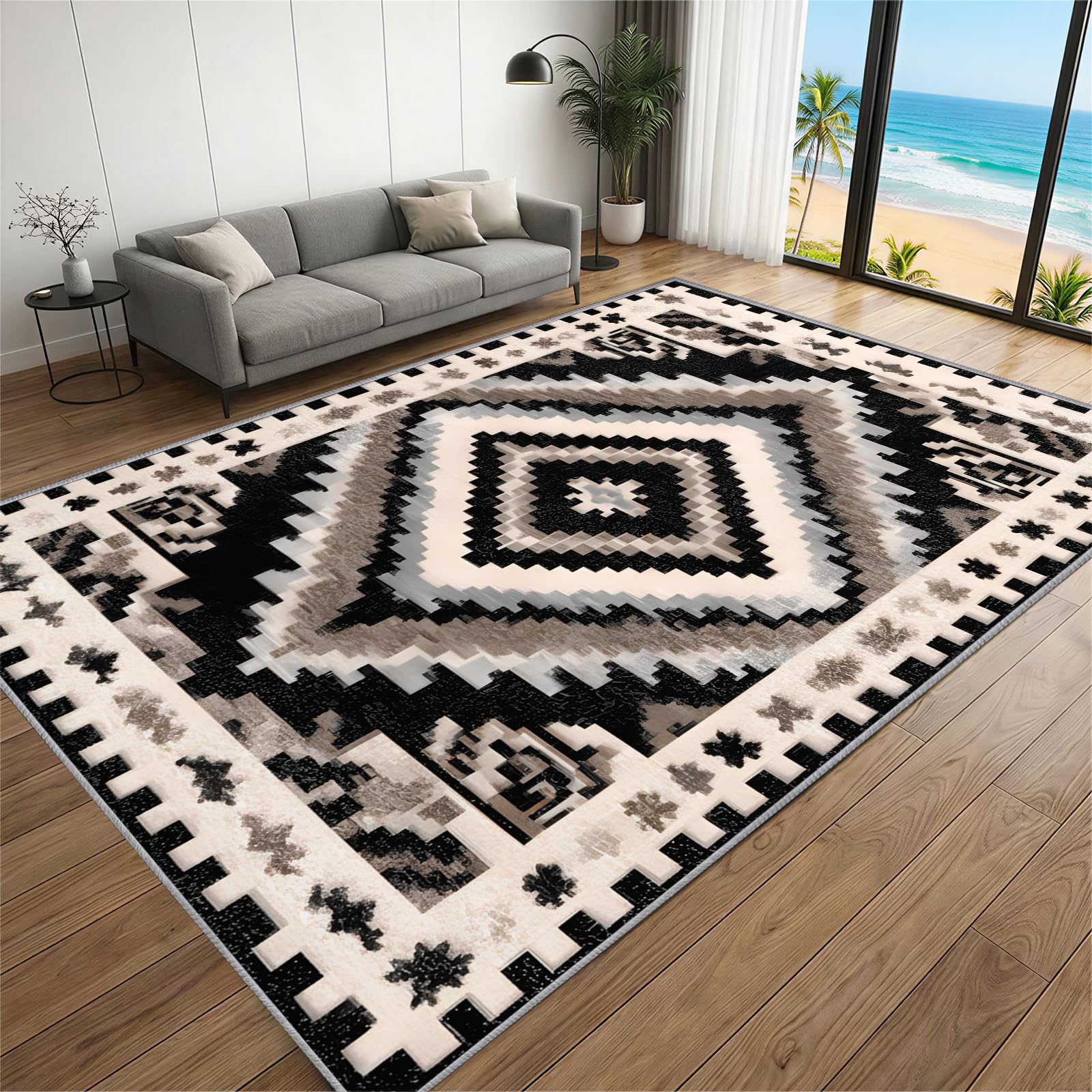 BEQUTIY Western Geometric Area Rugs, Southwest Rustic Carpet 150 x 210 cm, Abstract Print Rugs Home Decor Machine Washable Non Slip Large Carpet, Kitchen Bedroom Living Room — image 1