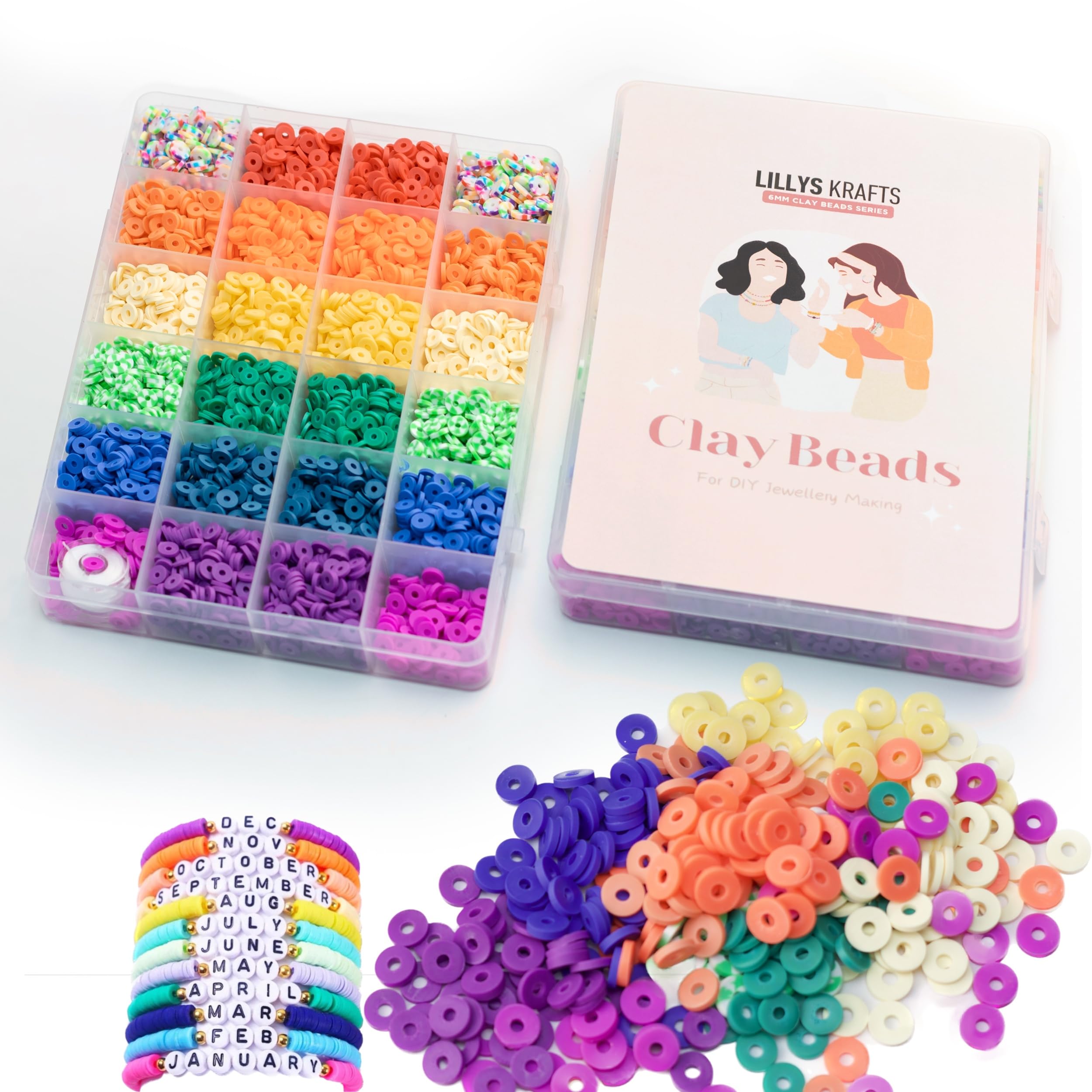 Premium Clay Beads Bracelet Making Kit, 6000 Pcs Rainbow Colors with Elastic String