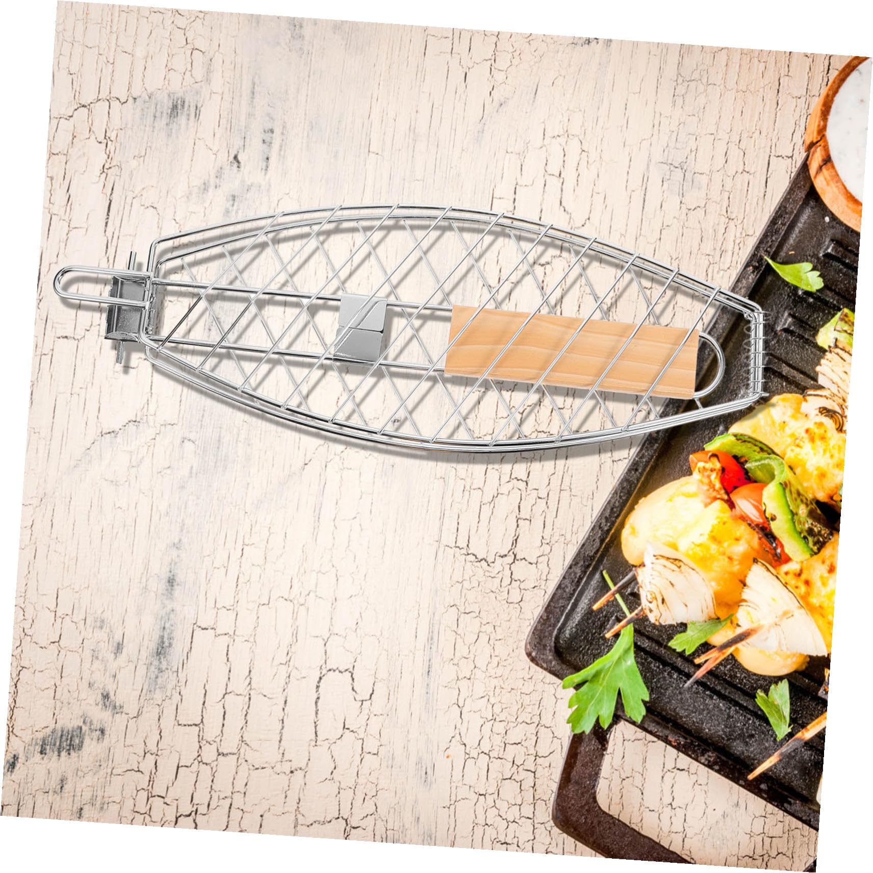 Juego de 2 cestas portátiles para asar pescado, plegables, de acero inoxidable, accesorios para cocinar al aire libre, cestas plateadas para parrilla de pescado para barbacoa